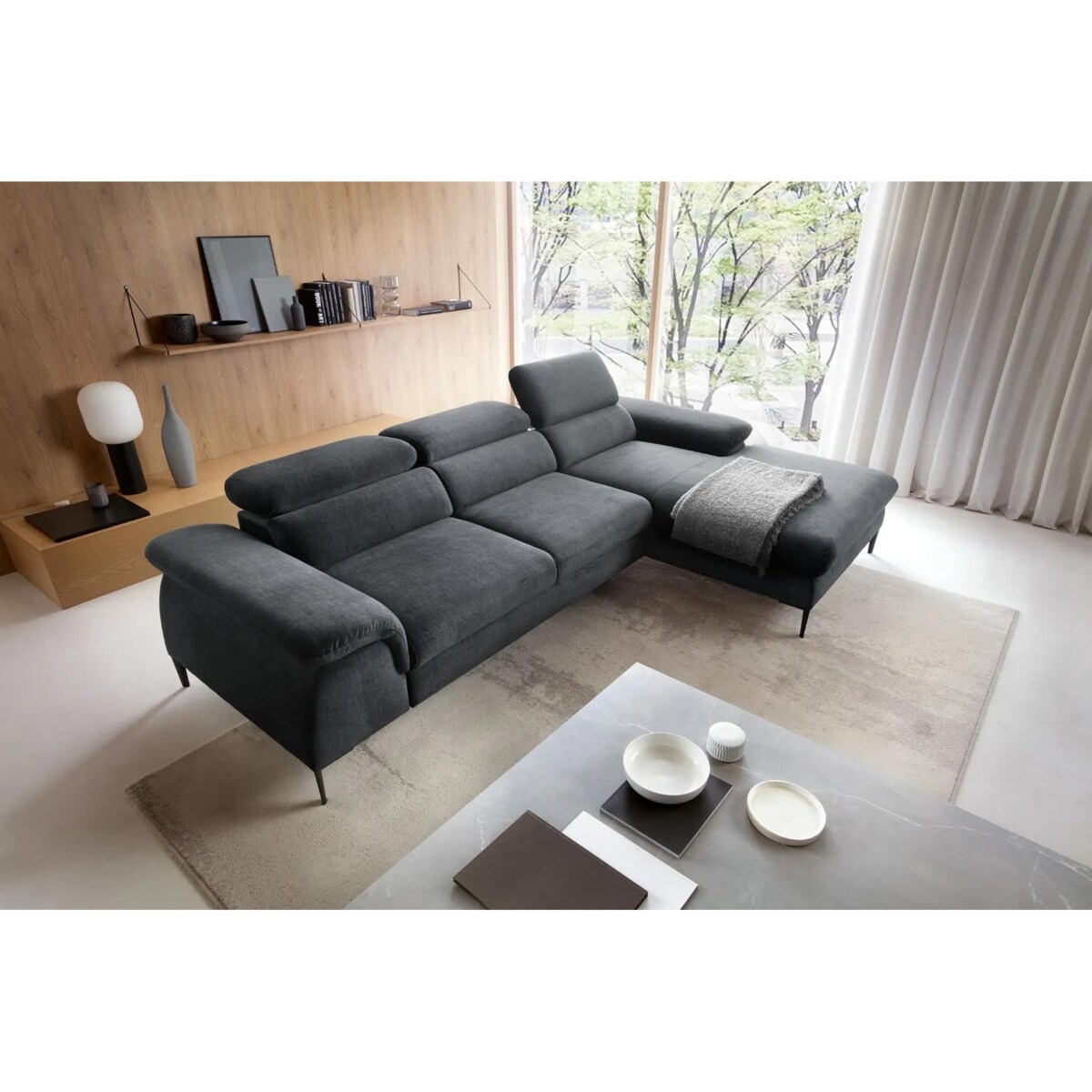 Narożnik z funkcją spania SIMON M ciemny szary prawy/lewy