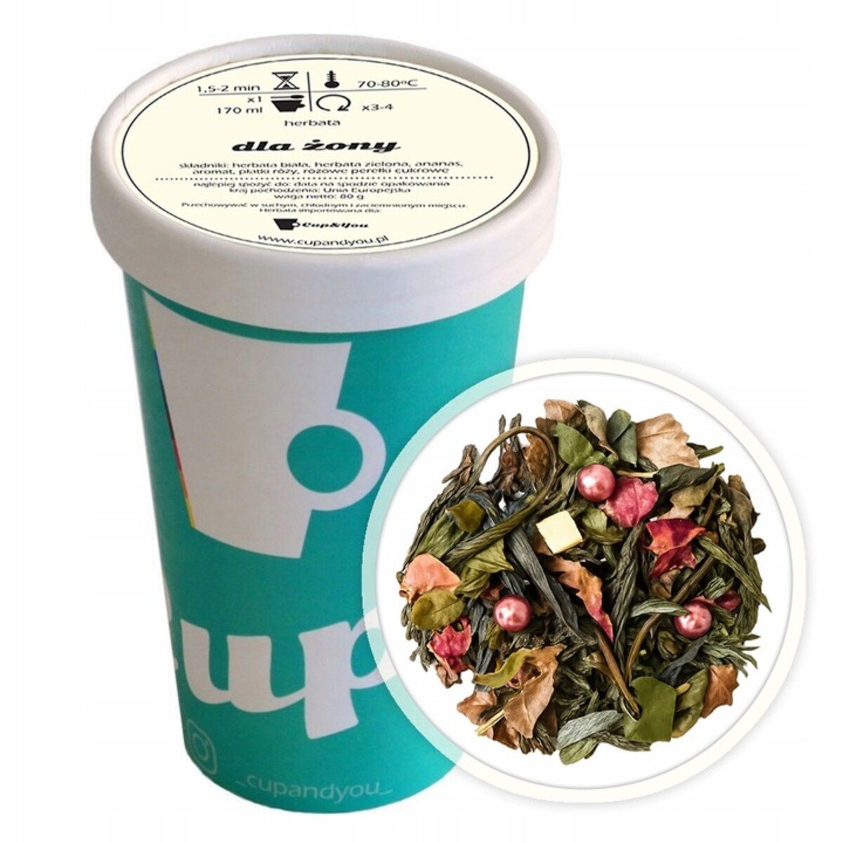 Herbata biała DLA ŻONY herbata biała herbata zielona ananas płatki róży 80g