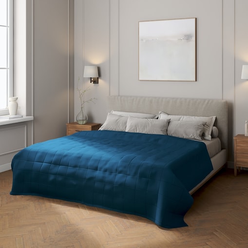 Narzuta pikowana w kratę 260x210 ocean blue (morski niebieski)