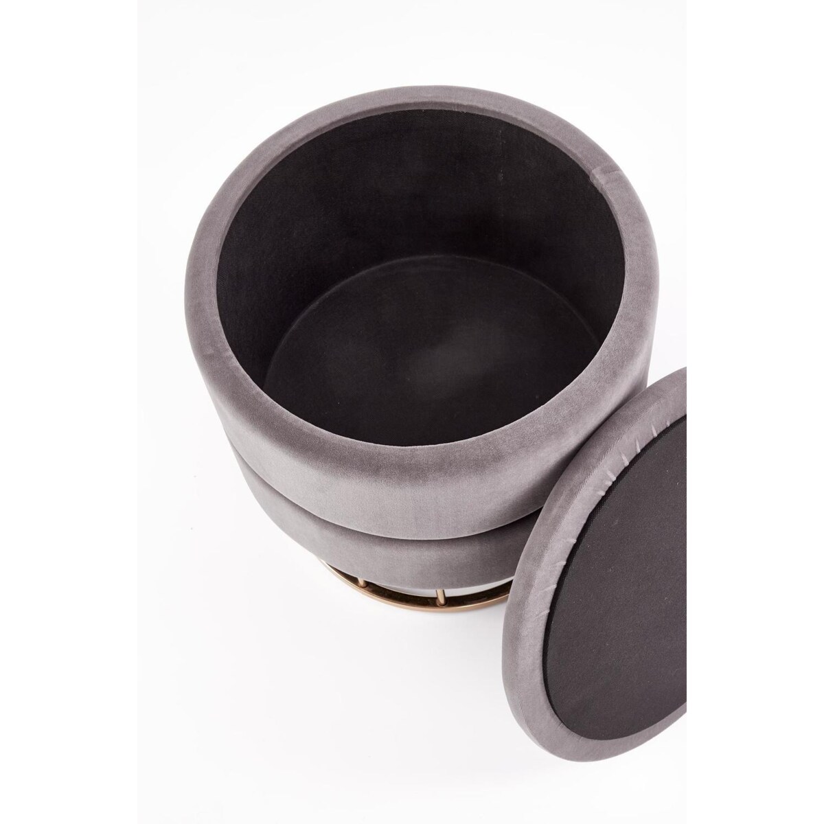 PUFA ZE SCHOWKIEM Godemia szara VELVET złota podstawa