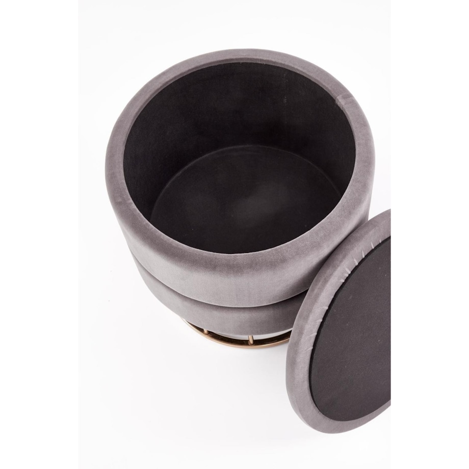 PUFA ZE SCHOWKIEM Godemia szara VELVET złota podstawa