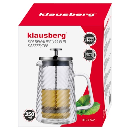 Zaparzacz do kawy herbaty szklany 350ml French Press srebrny KLAUSBERG