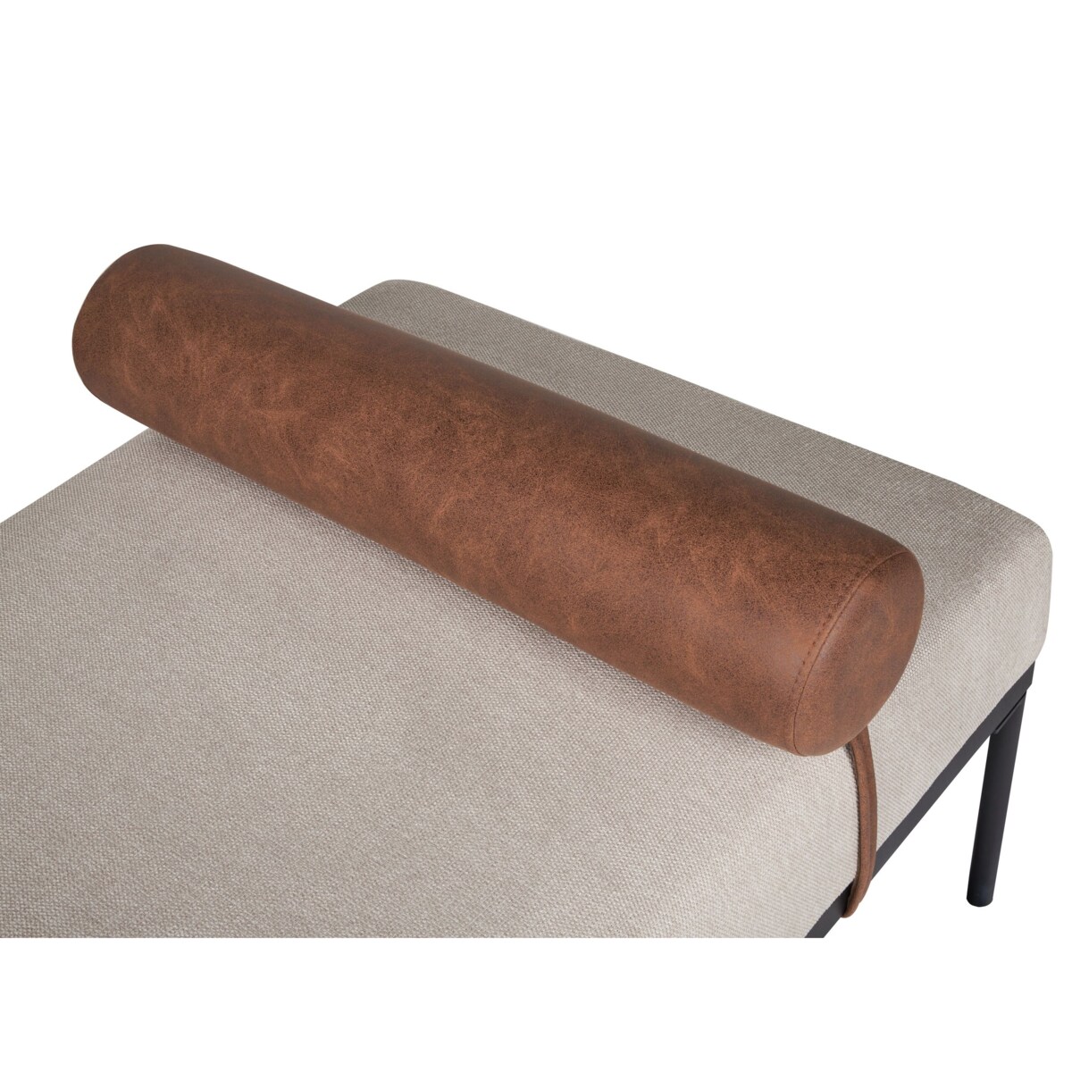 Szezlong len syntetyczny i ekoskóra beżowo-brązowy MALMOS