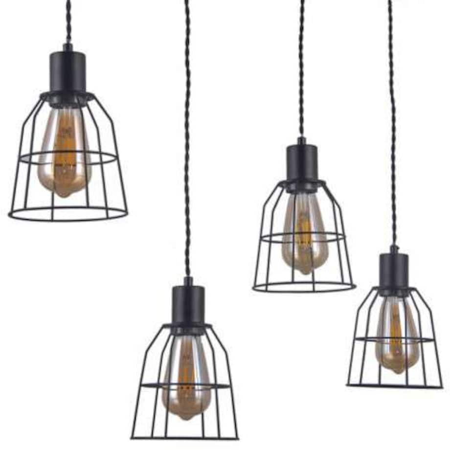 LAMPA wisząca REDA PND-4793-4-L Italux drewniana OPRAWA druciane klatki industrialne townshend ponte czarne