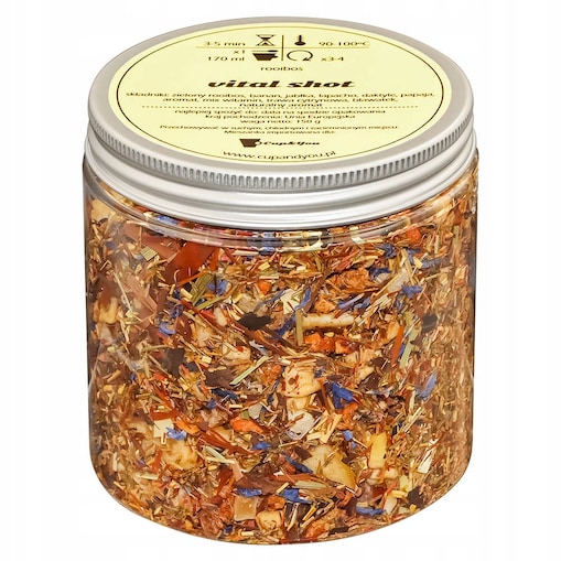 Herbata rooibos z czerwonokrzewu VITAL SHOT o smaku tropikalnych owoców - herbata liściasta sypana mieszanka napar susz - gotowa na prezent upominek