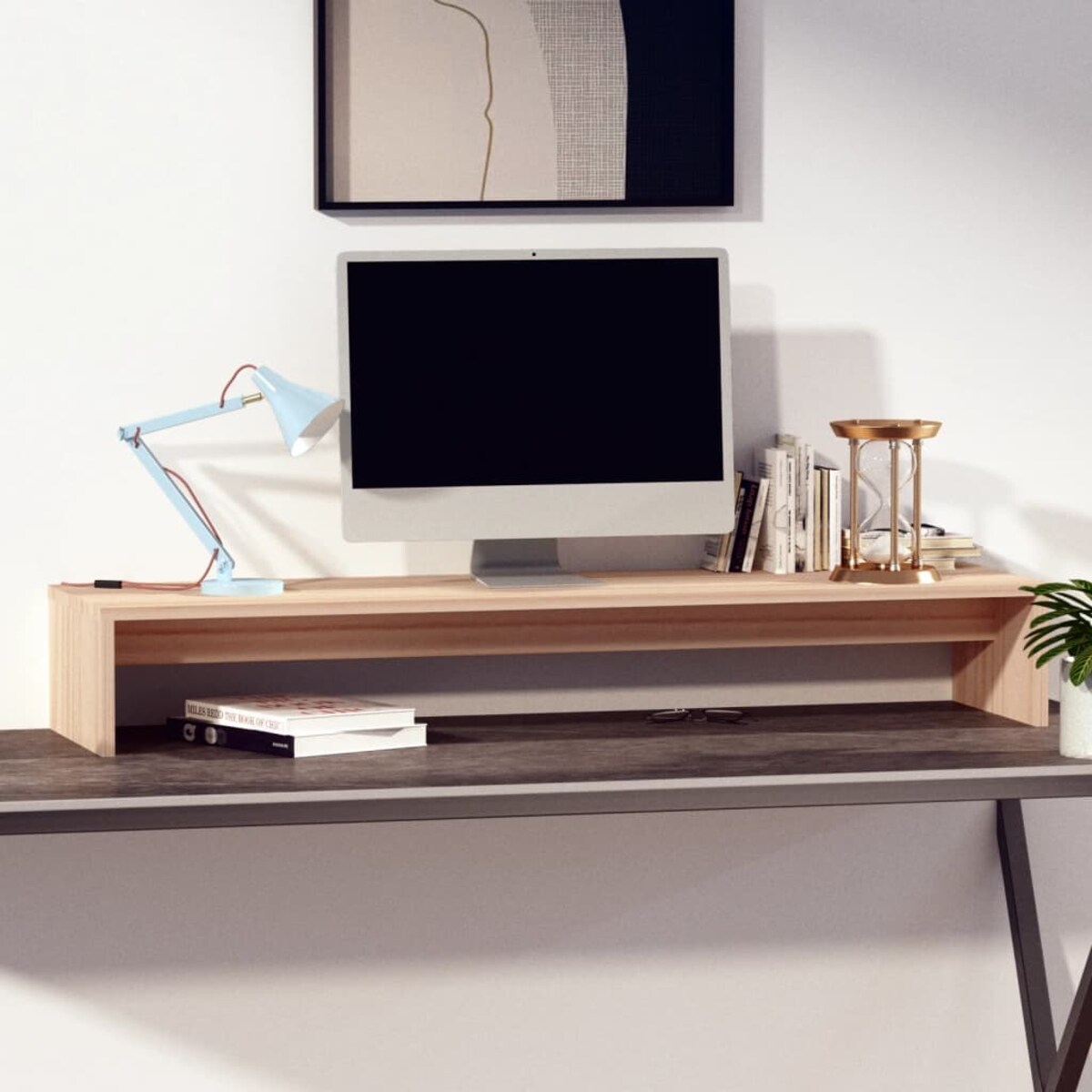 vidaXL Podstawka na monitor, 100x27x15 cm, lite drewno sosnowe