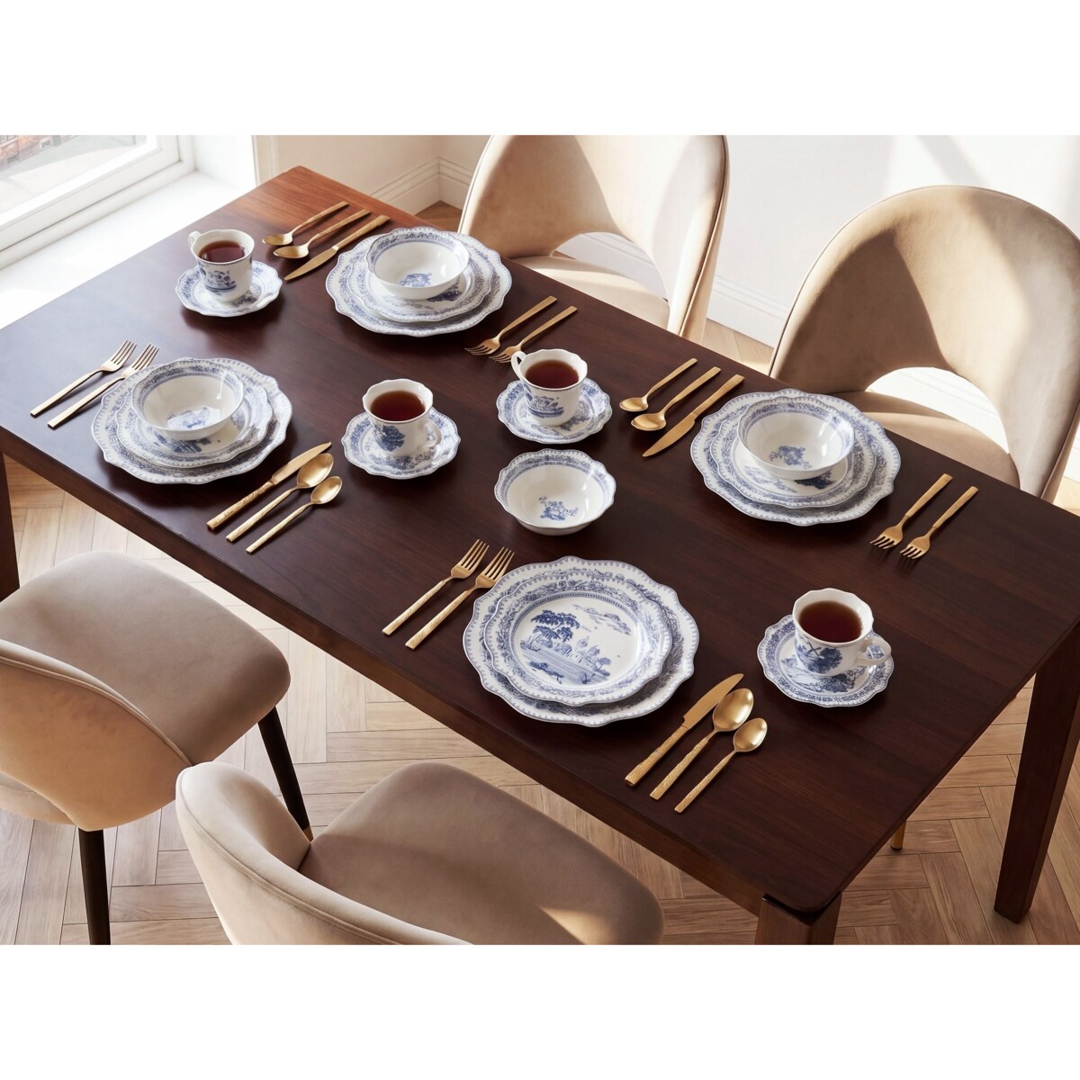 Zastawa stołowa 20-częściowa BAY LEAF Porcelana Biały/niebieski