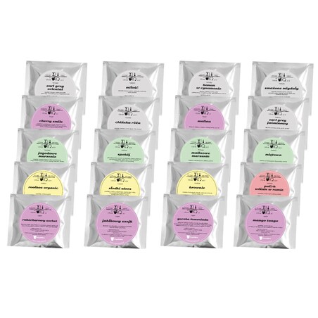 Drewniana solidna herbaciarka - zestaw 60szt różnych herbat sypanych liściastych w saszetkach - na prezent upominek dla kobiety faceta mamy taty babci dziadka