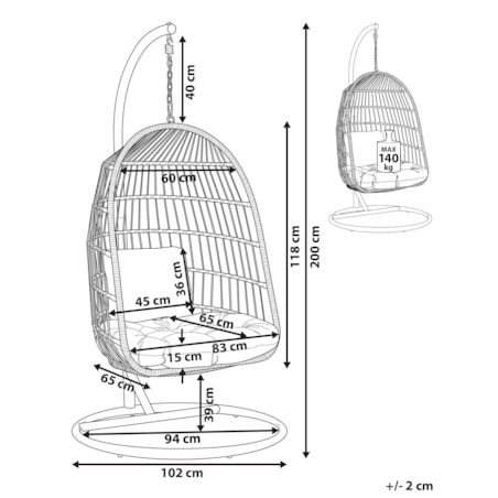 Fotel wiszący ze stojakiem czarny ALLERA