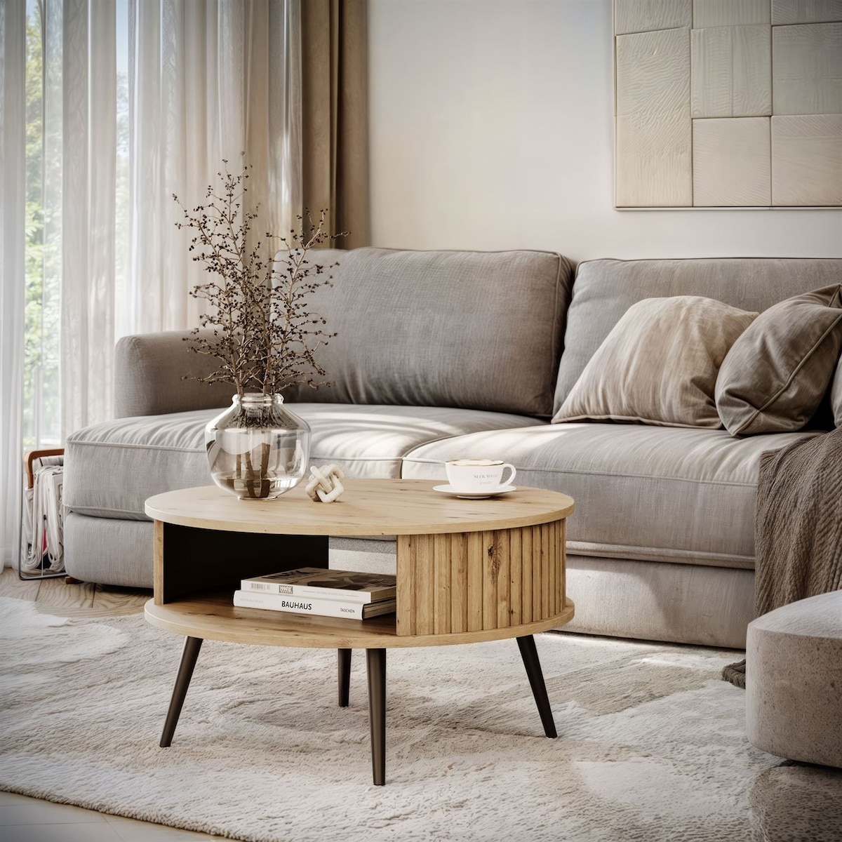 Stolik kawowy okrągły IVY dąb artisan