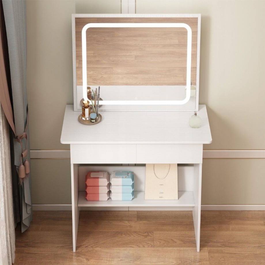 Toaletka kosmetyczna do makijażu z lustrem led nowoczesna 90 cm