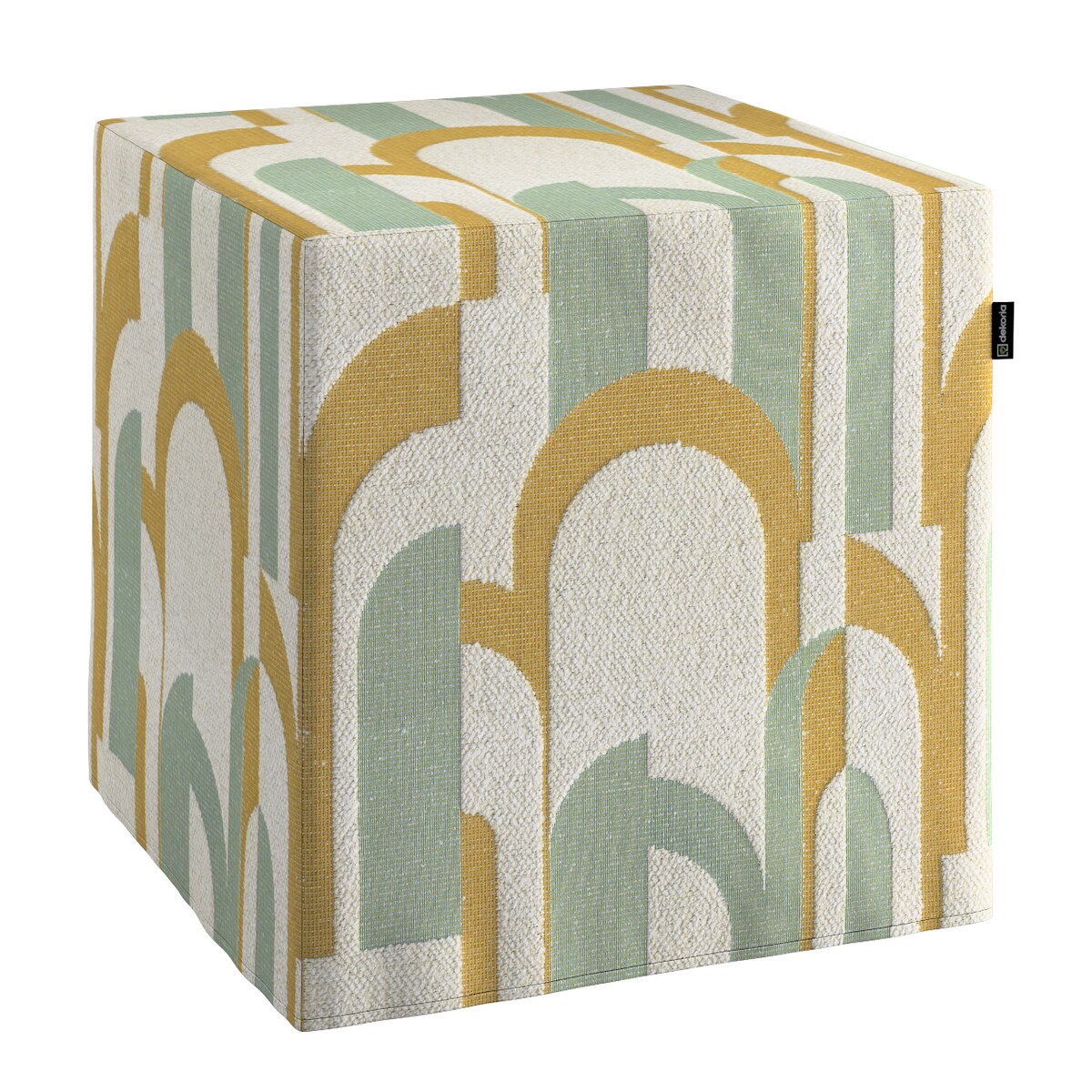 Pufa kostka, miętowo-żółte wzory na kremowym tle, 40 x 40 x 40 cm, Cosy Home
