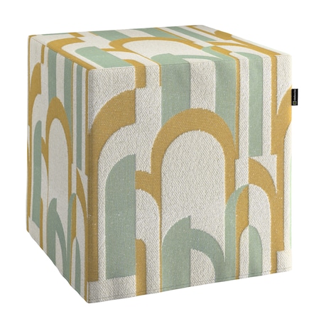 Pufa kostka, miętowo-żółte wzory na kremowym tle, 40 x 40 x 40 cm, Cosy Home