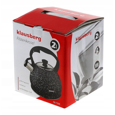 Czajnik stalowy z gwizdkiem 2L indukcja gaz czarny marmurek KLAUSBERG