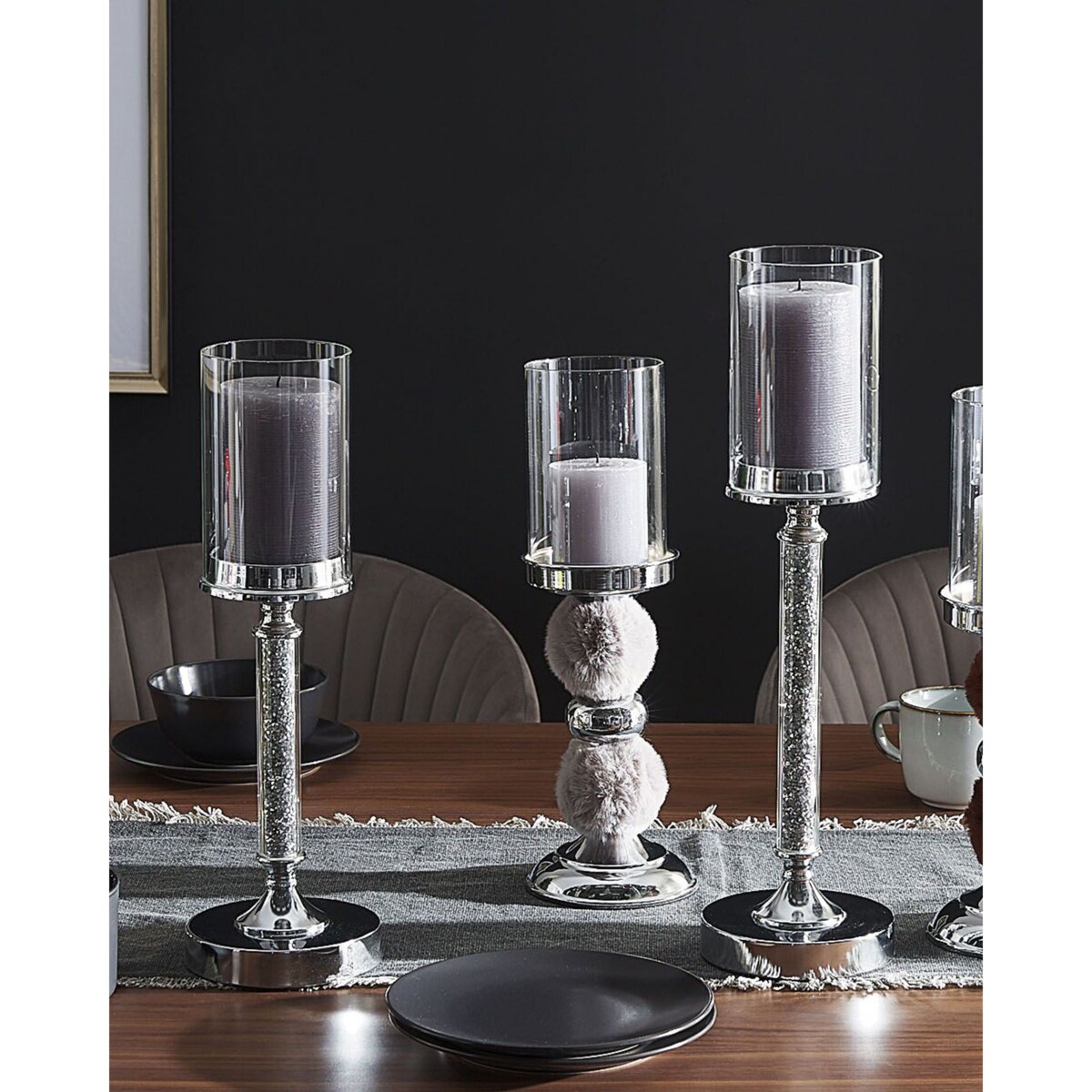 Świecznik szklany 41 cm srebrny ABBEVILLE