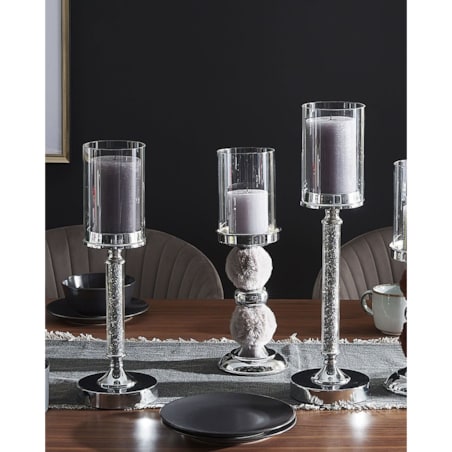 Świecznik szklany 41 cm srebrny ABBEVILLE