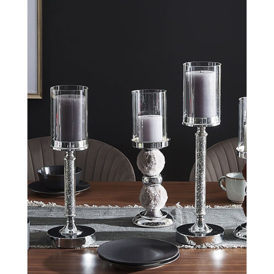 Świecznik szklany 41 cm srebrny ABBEVILLE