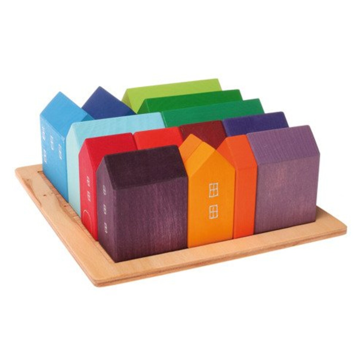 Drewniane klocki Grimm's dla dzieci Domki na ramie tęczowe 2+