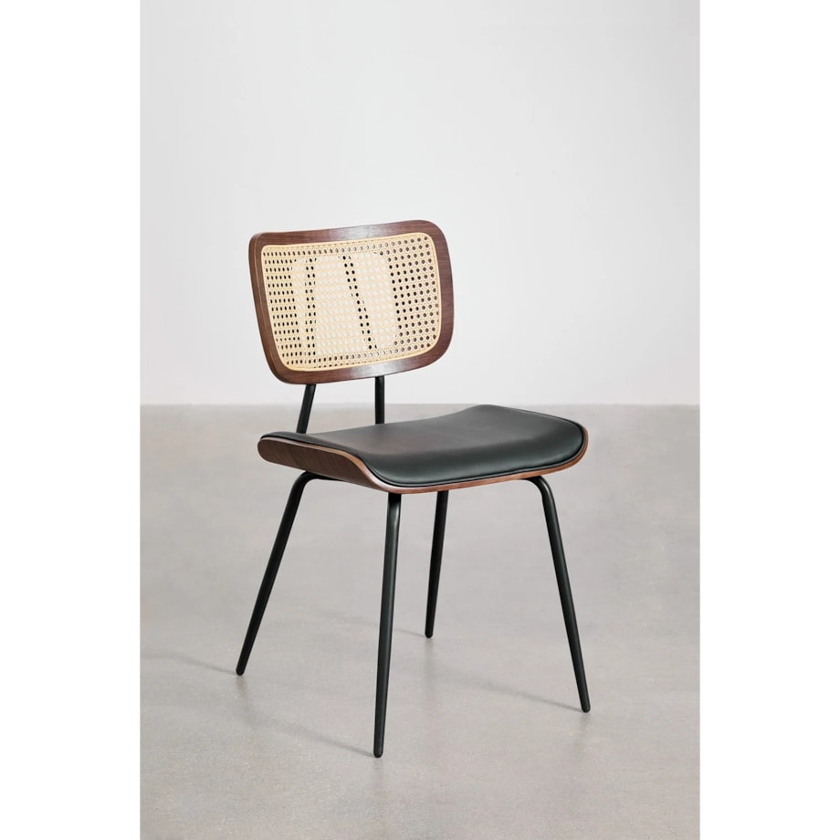 Krzesło drewniane z plecionką wiedeńską i ekoskórą czarną Raysa