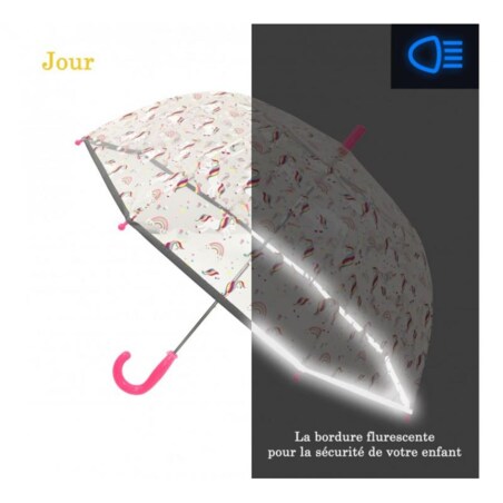 Długi parasol młodzieżowy przezroczysty, jednorożec