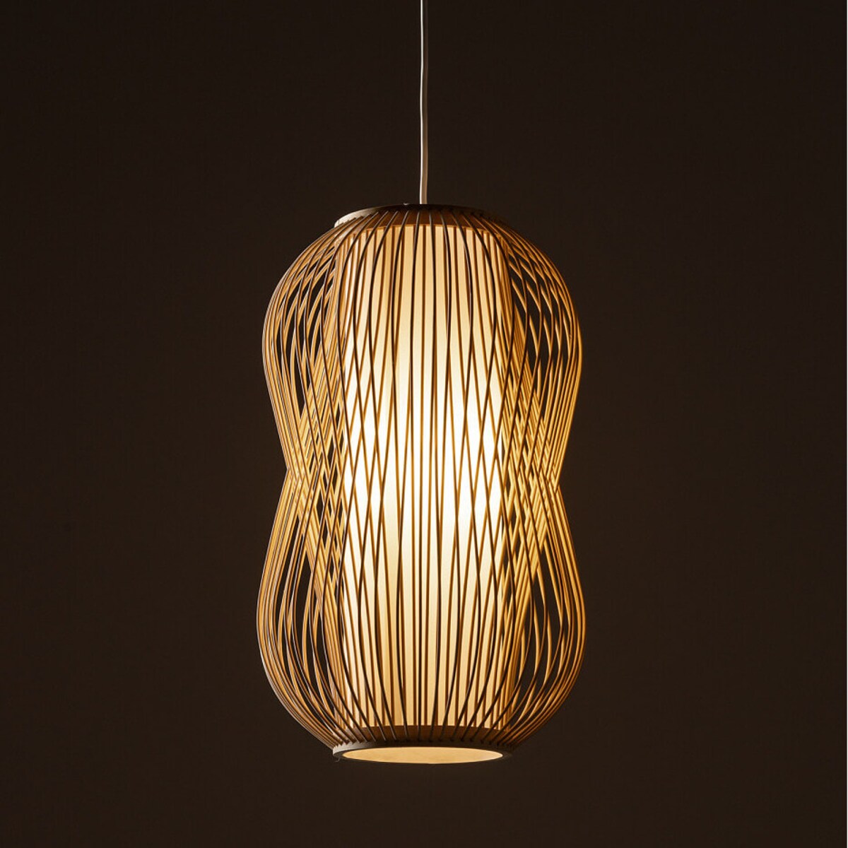 Drewniana wisząca lampa Puket 11161 Nowodvorski japandi kratka pleciona bambusowa metalowa biała