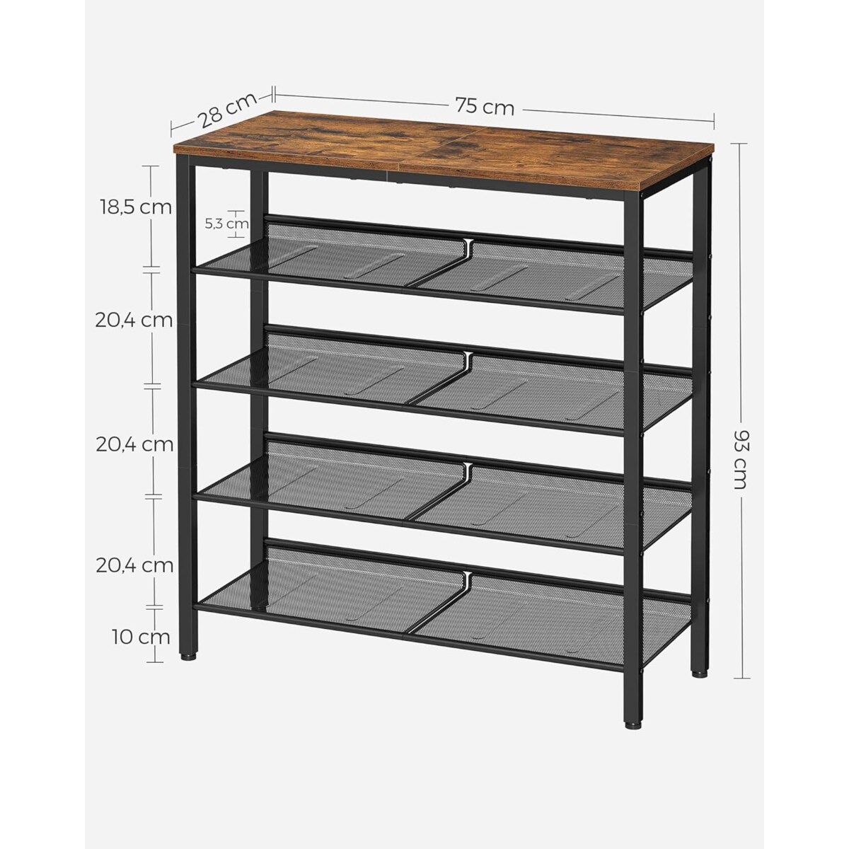 Szafka Na Buty 75X28X93 Cm Rustykalny Brąz, Czarny