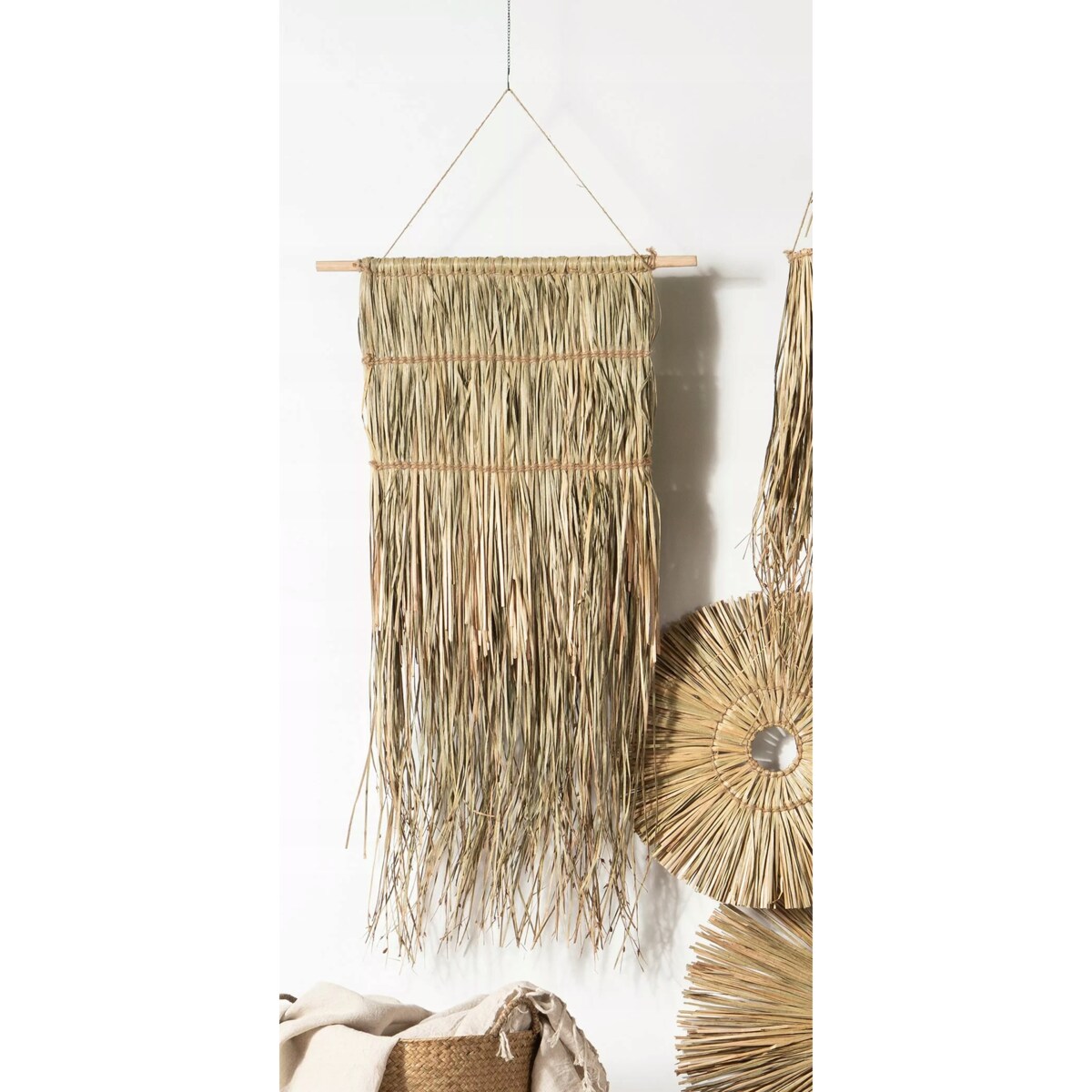 DEKORACJA OZDOBA ŚCIENNA ZAWIESZKA BOHO NATURALNA suszona trawa 100cm