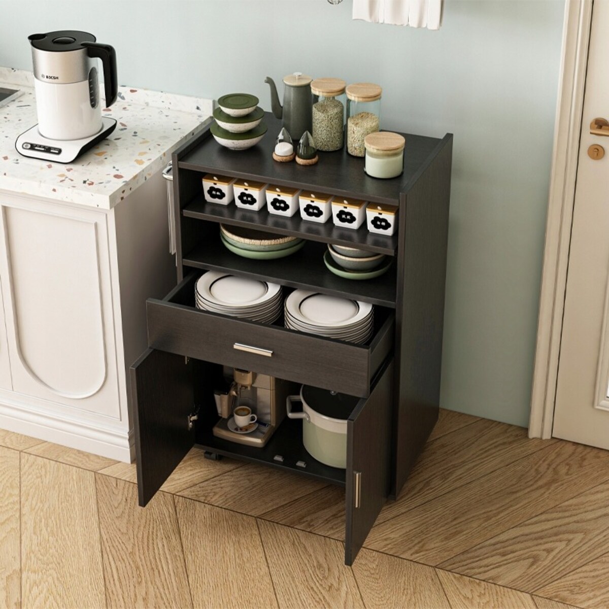 Szafka wózek kuchenny komoda stół regał nowoczesny mobilny na kółkach czarna