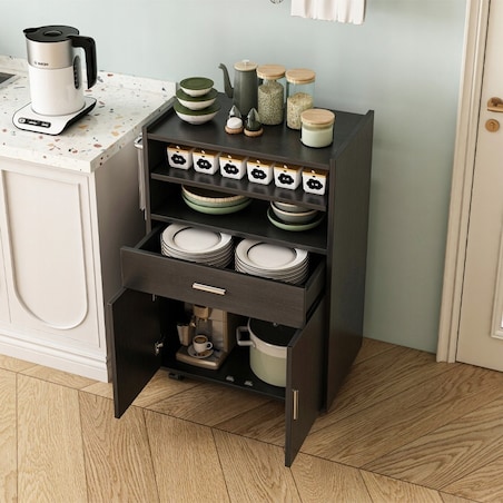 Szafka wózek kuchenny komoda stół regał nowoczesny mobilny na kółkach czarna