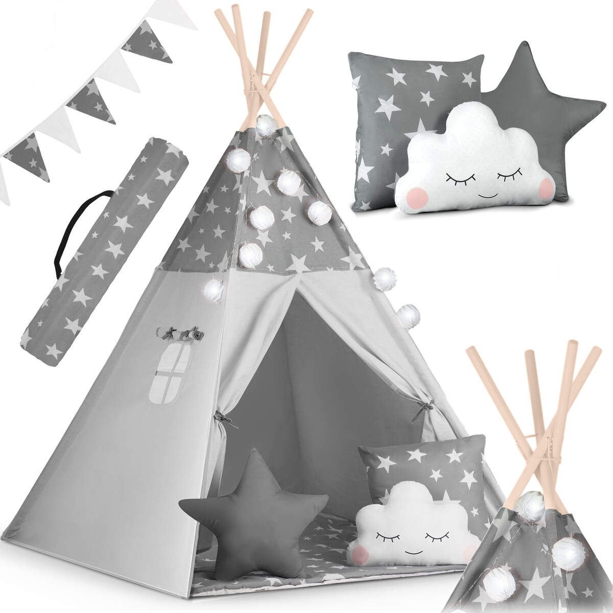 Tipi namiot wigwam dla dzieci teepee girlanda poduszki stabilizator Nukido