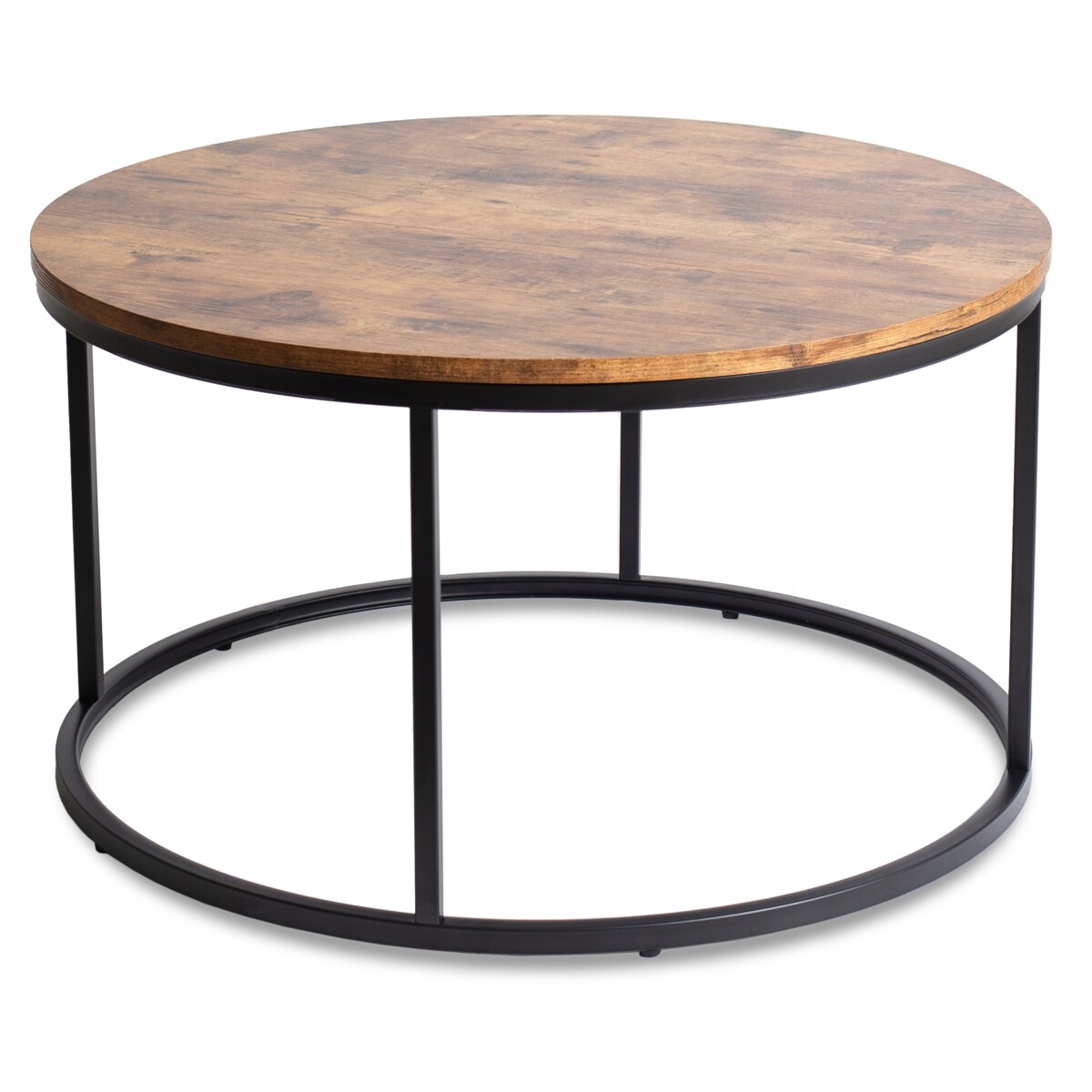 Stolik Kawowy Okrągły Loft Dąb Rustykalny Czarny TIM MAX