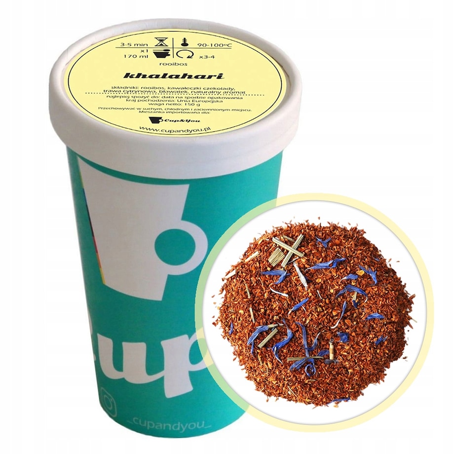 Herbata Rooibos KHALAHARI czerwonokrzew bezkofeinowa trawa cytrynowa 150g - herbata liściasta sypana mieszanka napar susz