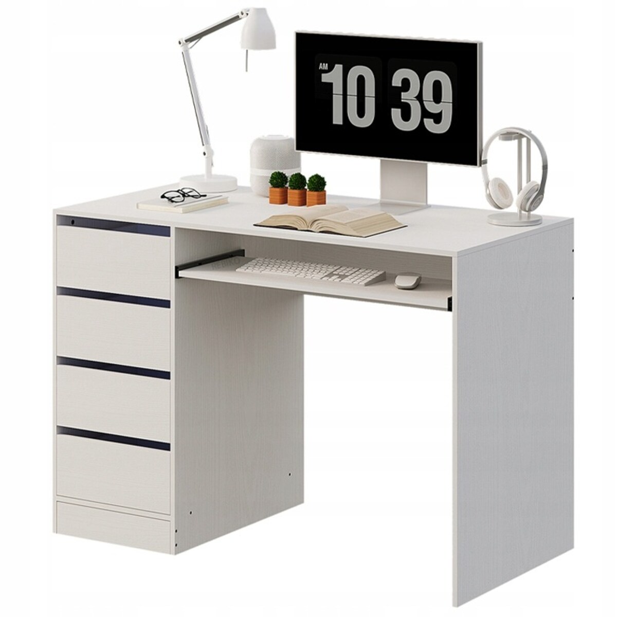 Biurko komputerowe białe 110 cm z szufladami i półką młodzieżowe