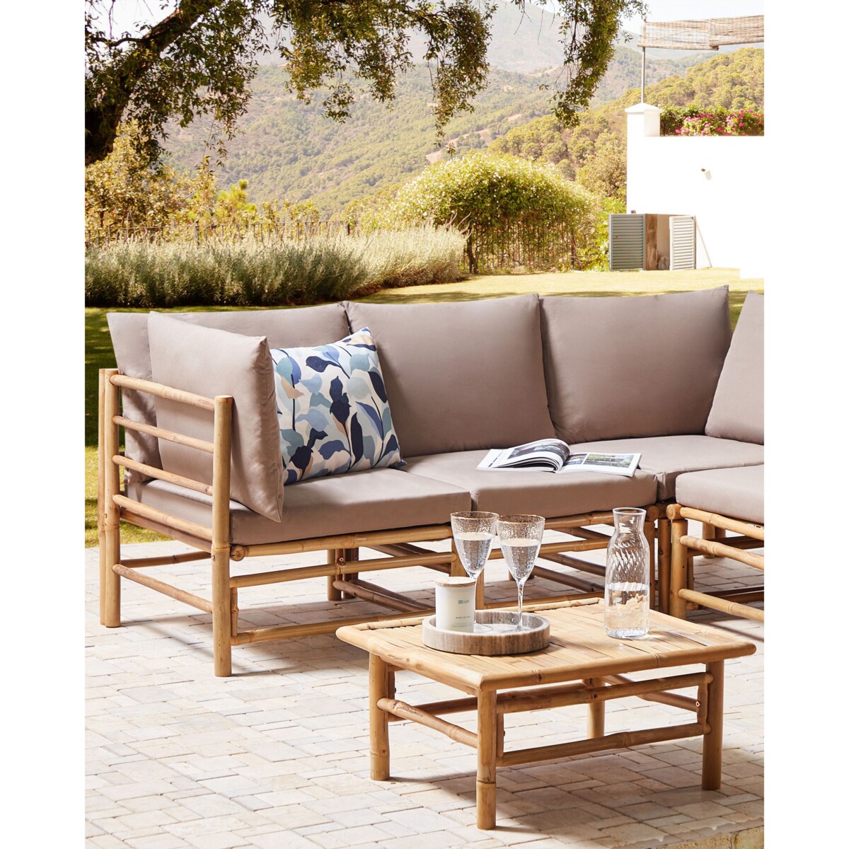 Otomana ogrodowa bambusowa beżowoszara CERRETO