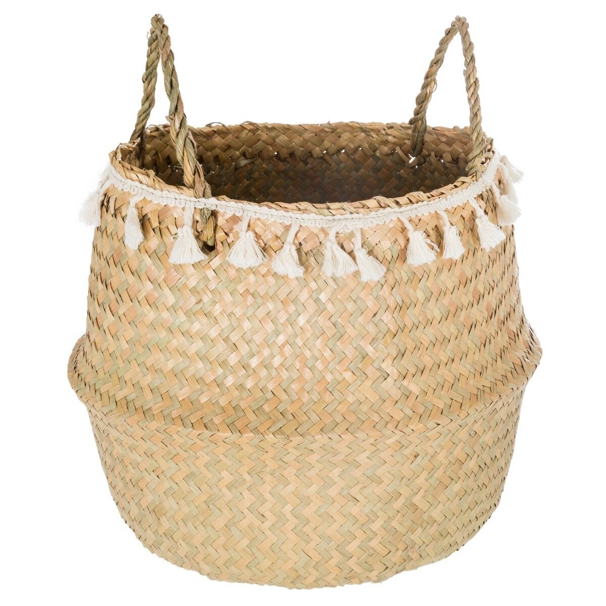 Kosz dekoracyjny z trawy morskiej, pleciony, Ø 31 cm, z frędzlami