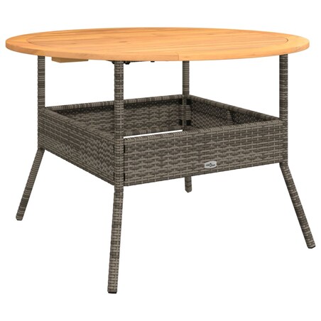 vidaXL Stół ogrodowy z akacjowym blatem, szary, Ø110x71 cm, rattan PE
