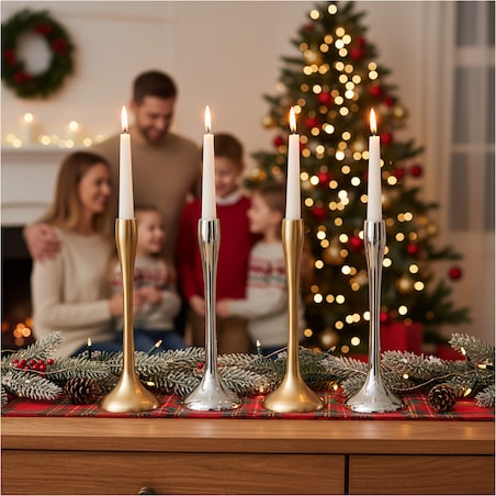 Świecznik Metalowy Pojedynczy Na Świecę Świeczki Świąteczny Glamour 25,5 Cm