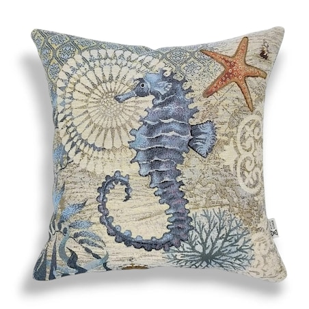 Dwustronna poduszka gobelinowa z konikiem morskim 45x45 Morskie Opowieści - beż i błękit