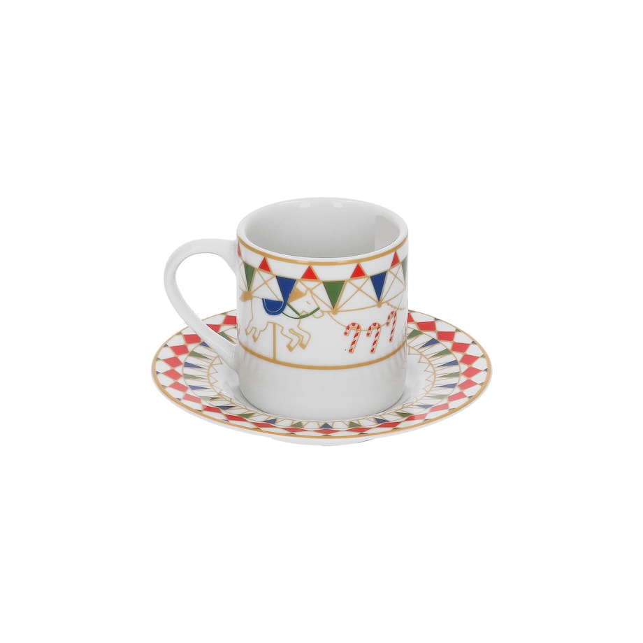 Zestaw 2 filiżanek do kawy z podstawką Xmas Carousel - Biały, Pojemność - 100 ml
