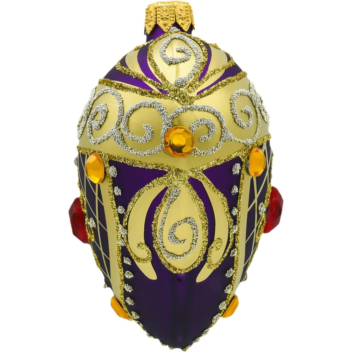 Bombka choinkowa: Serce ze złotymi zdobieniami i kamieniami: purpurowe