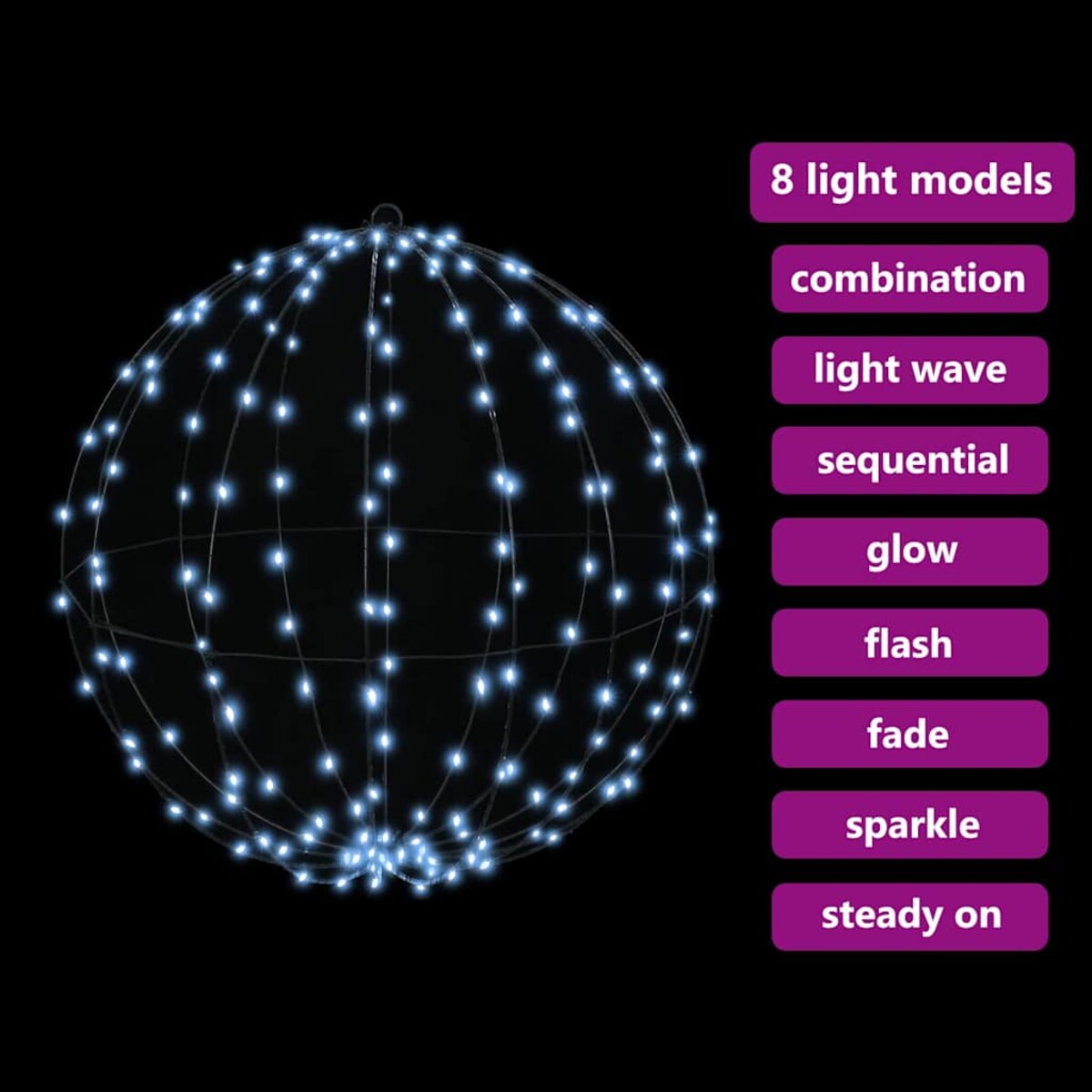 vidaXL Piłka z 384 diodami LED 2 pcs Zimna biel 60 cm Metal