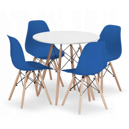 Zestaw Stół Do Jadalni Kuchni Salonu Biura Okrągły Todi 80 Cm Biały + 4 Krzesła Osaka Niebieskie