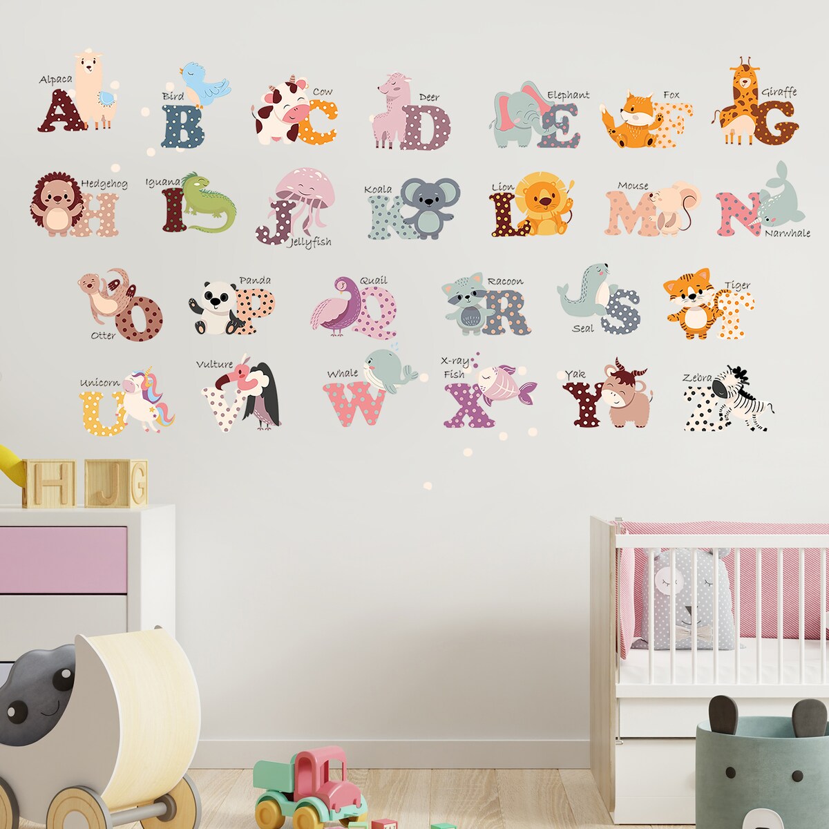 naklejki na ścianę do pokoju dziecka, sipo, alfabet zwierzątka