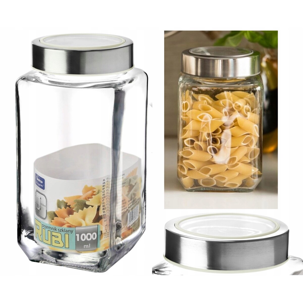 szklany POJEMNIK na ŻYWNOŚĆ mąkę cukier SŁOIK RUBI 1 L do szuflady szafki