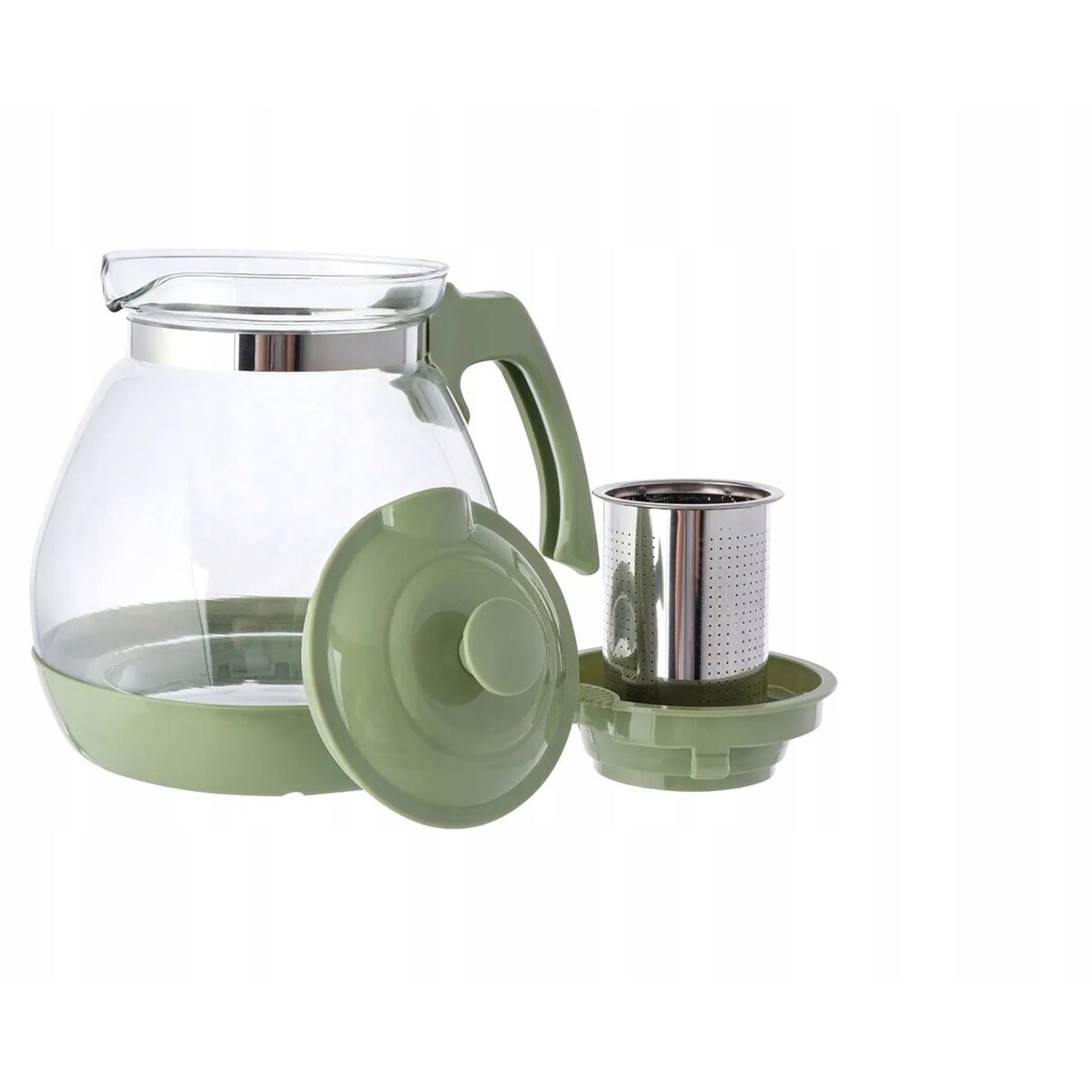 DZBANEK SZKLANY Z ZAPARZACZEM 2,3 L zielony na herbatę zioła kawa imbryk