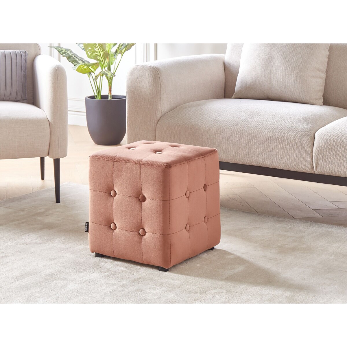 Puf welurowy 36 x 36 x 39 cm brzoskwiniowy WISCONSIN