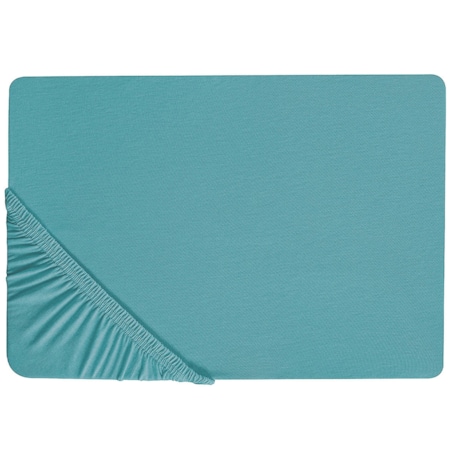 Bawełniane prześcieradło z gumką 160 x 200 cm turkusowe HOFUF