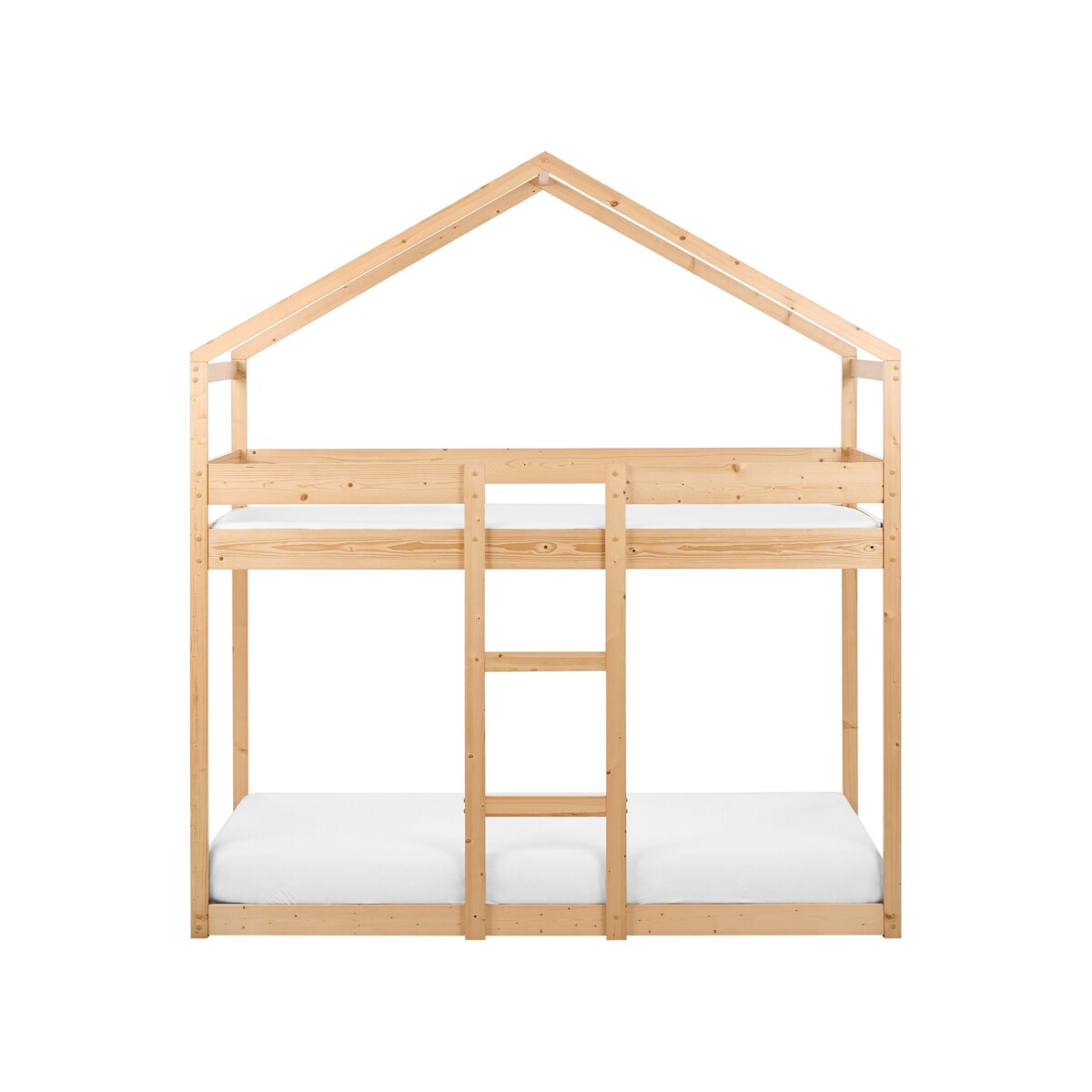 Łóżko piętrowe dziecięce domek drewniane 90 x 200 cm jasne LABATUT