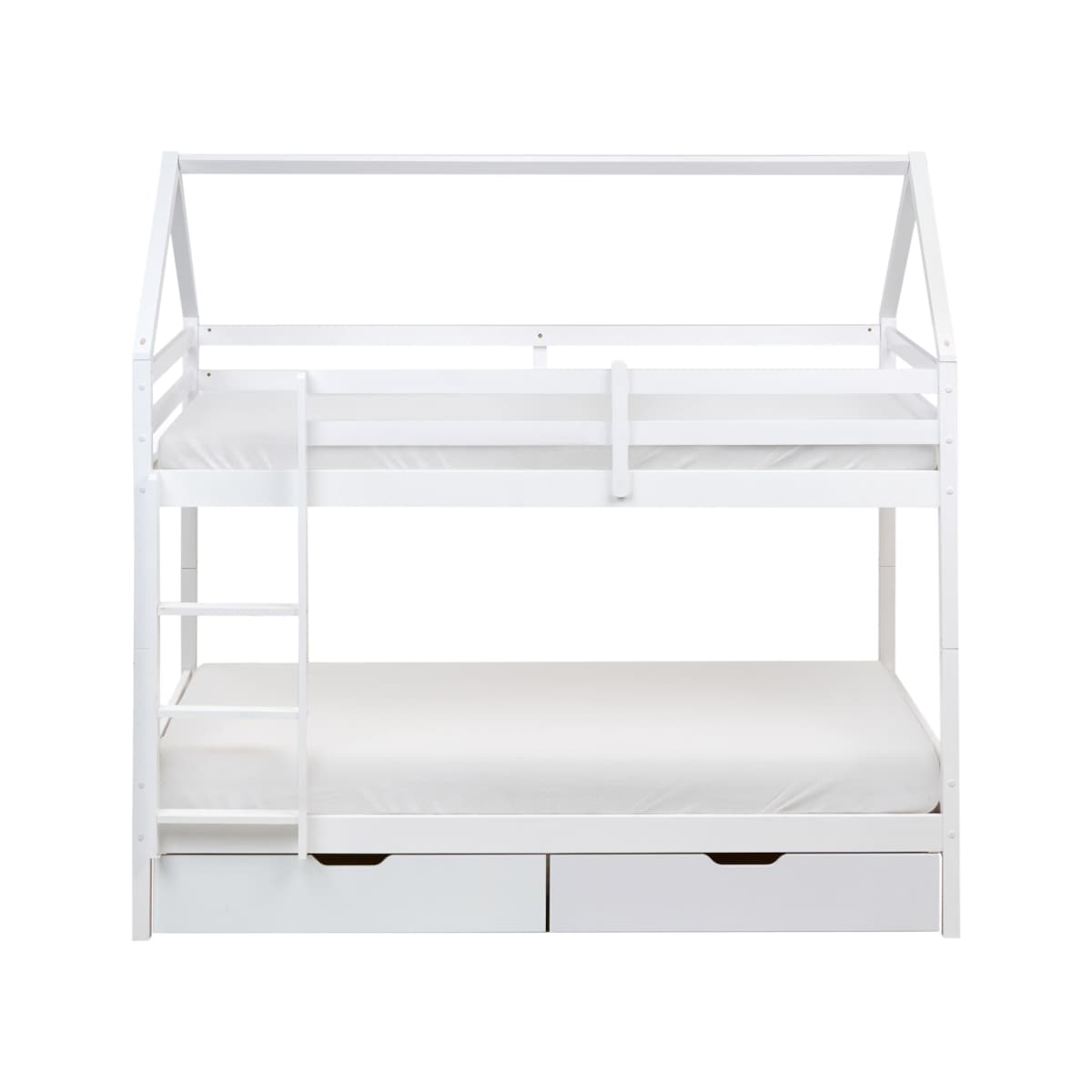 Łóżko piętrowe z szufladami Domek Drewno sosnowe TERNAS 90 x 200 cm ze schowkiem Biały