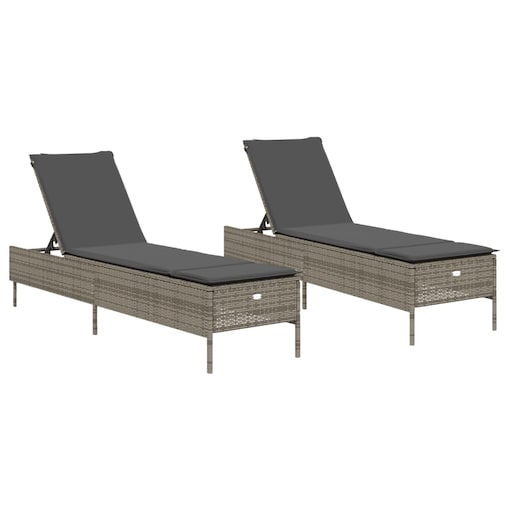 vidaXL Leżaki z poduszkami, 2 szt., szare, polirattan